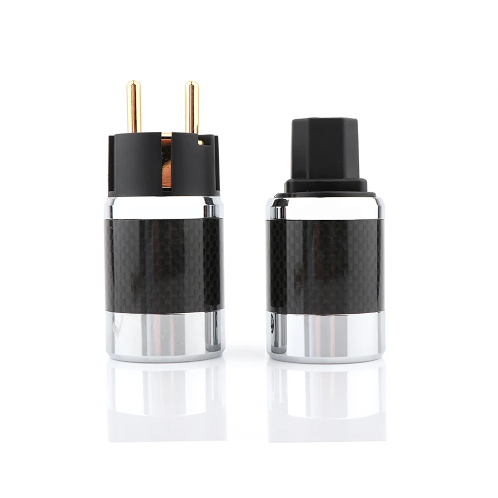 

Pair EU version Carbon Fiber Gold Plated IEC EU Schuko Power Plug Connector HIFI European Power Connector