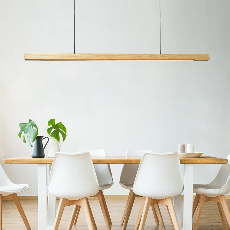 

Nordic Wood Pendant Lights LED Modern Hanging Lamps for Dining Living Room Kitchen Office Shop Long Strip Celling Lamp