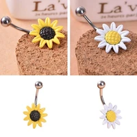 2colors shining sunflower flower bar belly button barbell ring women body jewelry new navel piercing fashion