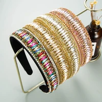 vintage barpque color geometric crystal headband elegant imitation pearl beaded fabric hairband girls party headpiece