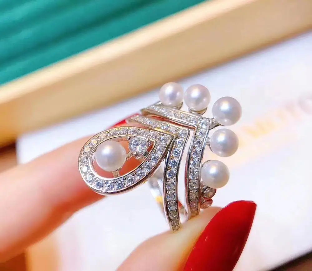 

Hot New Charm 925 Sterling Silver Adjustable Ring Settings Findings Mountings Parts for Pearl Corals Jade Crystal, 5pcs/lot