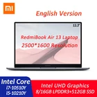Оригинальный ноутбук Xiaomi RedmiBook Air 13, ультрабук 13,3 дюйма, i7-10510Y дюйма, 16 ГБ, 8 ГБ, DDR4, i5-10210Y ГБ, SSD 512 K, 2,5 sRGB, ноутбук