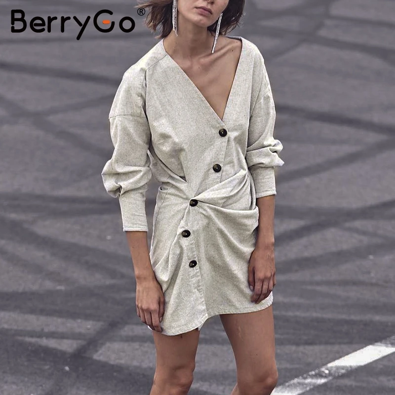 Женское платье с рукавом летучая мышь BerryGo однотонное хлопковое вечернее