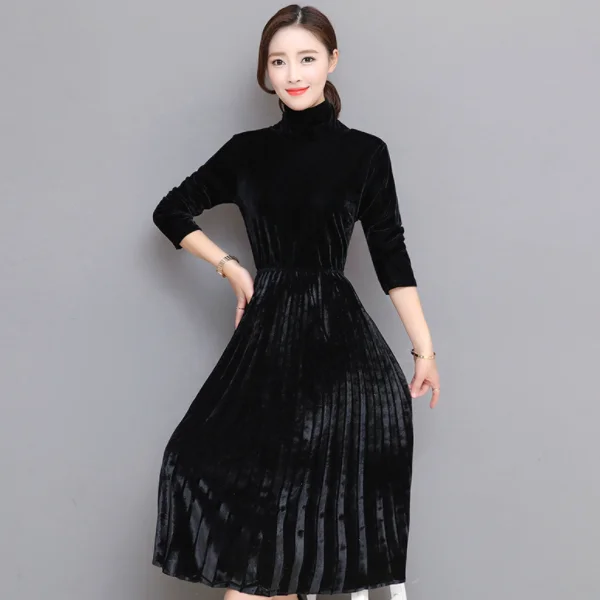 5XL женское зеленое черное бархатное платье зимнее с высоким воротом винтажное