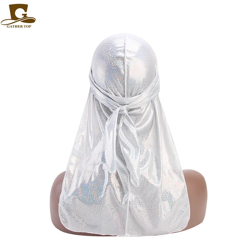 Мужская шелковая блестящая бандана мужской тюрбан Du Rag аксессуары для волос |