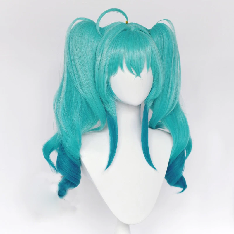Парик для косплея Vocaloid Miku Длинные Зеленые вьющиеся волосы с градиентом 55 см