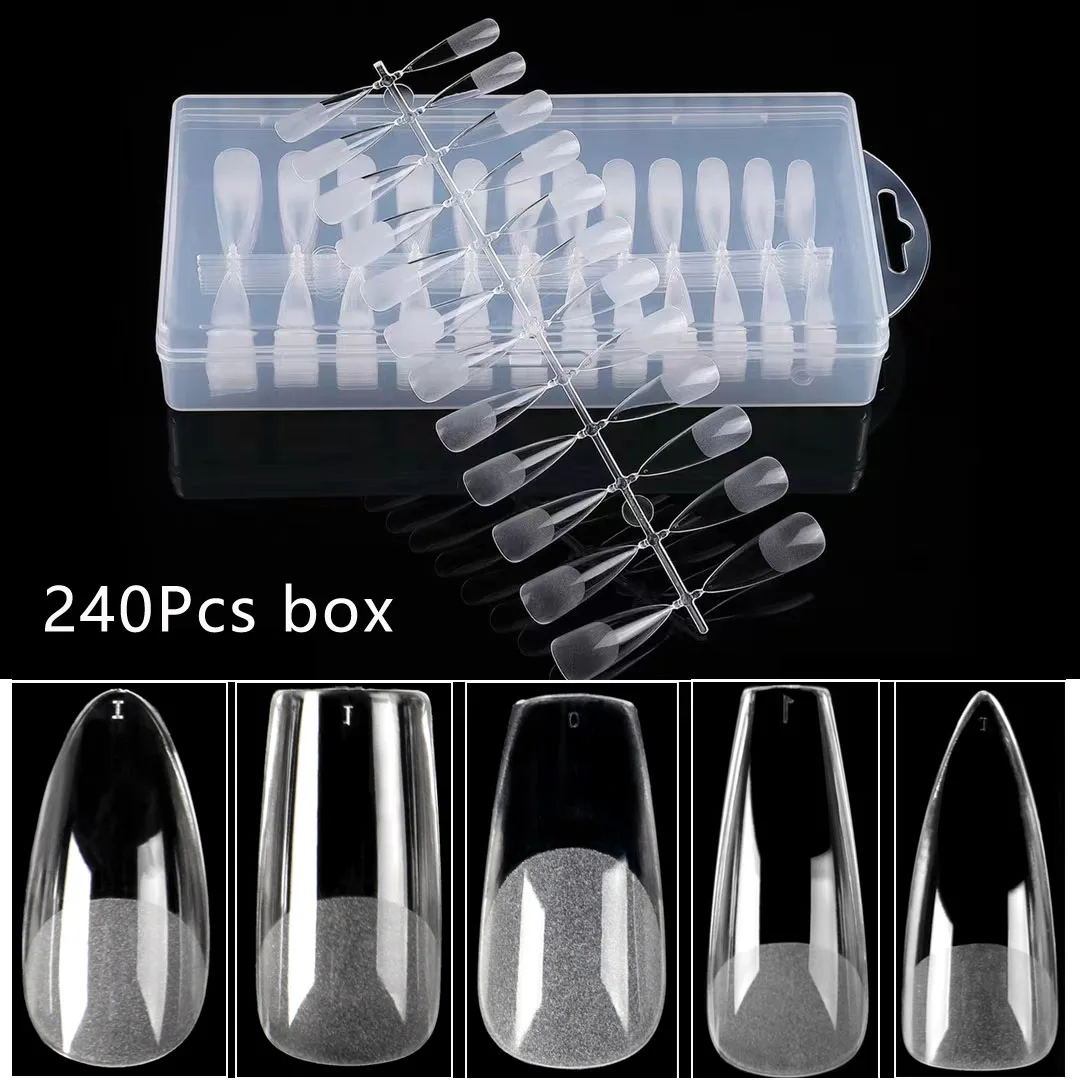 

Nail Tips 240 Pcs/Box Fake Nail Artificial Long Ballerina Clear False Coffin Nails Extension Gel X Semi-Frosted Press on Nails