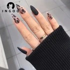 Острые длинные искусственные ногти 24 шт., искусственные ногти с черным леопардовым принтом, наращивание ногтей, накладные ногти