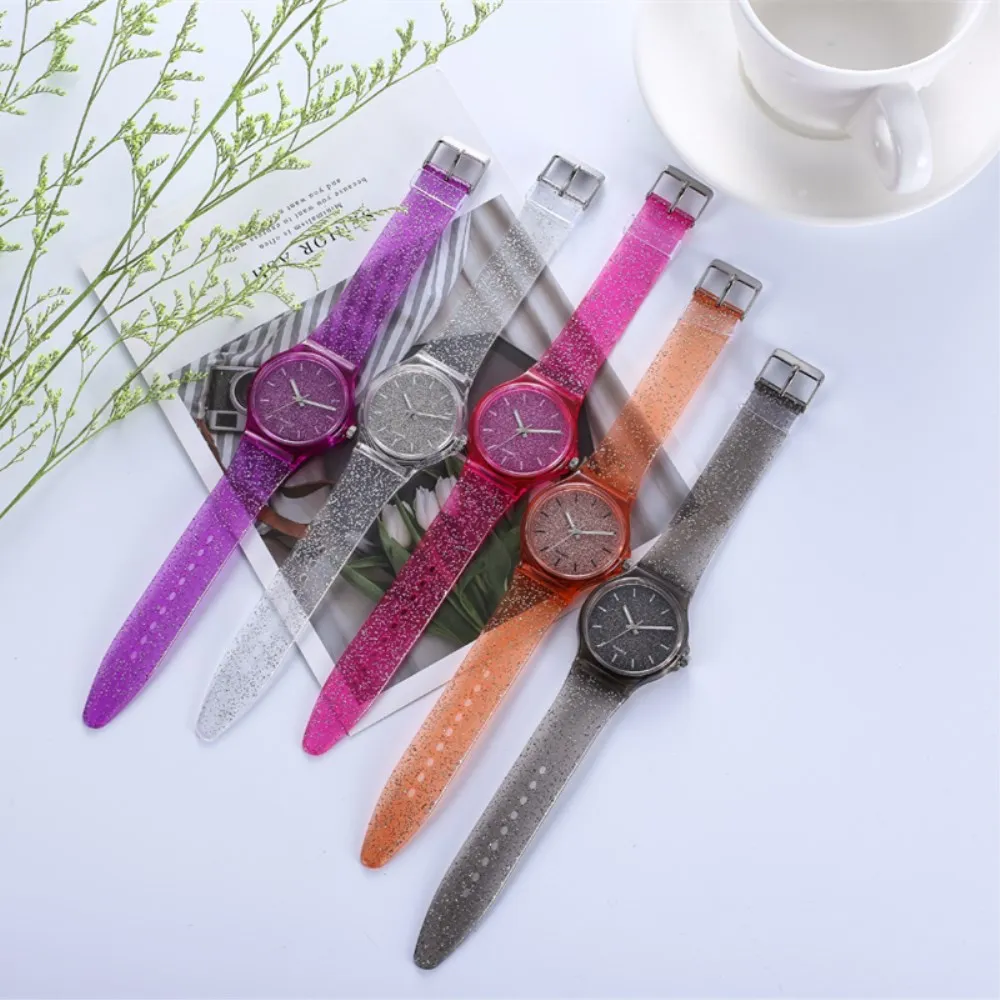 Женские Водонепроницаемые кварцевые часы с силиконовым ремешком и блестящим