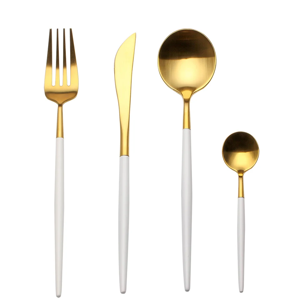 4 шт. набор посуды из белого золота 18/10 нержавеющая сталь матовые столовые приборы