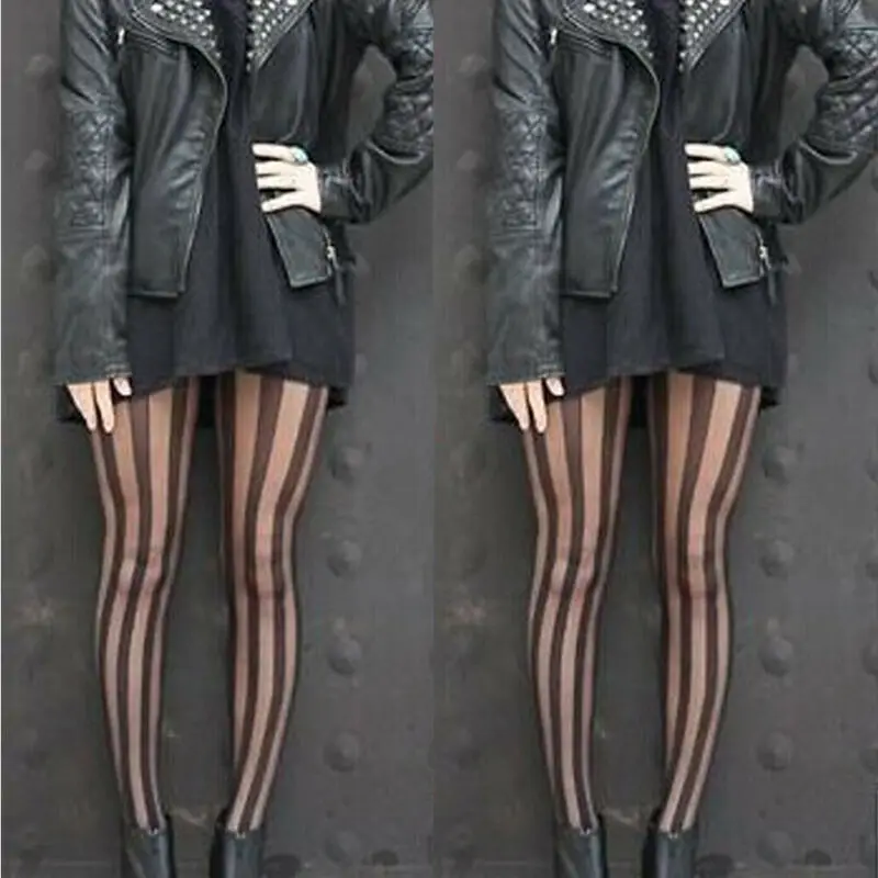 Прозрачные женские полосатые черные сексуальные чулки панк-рок вертикальные