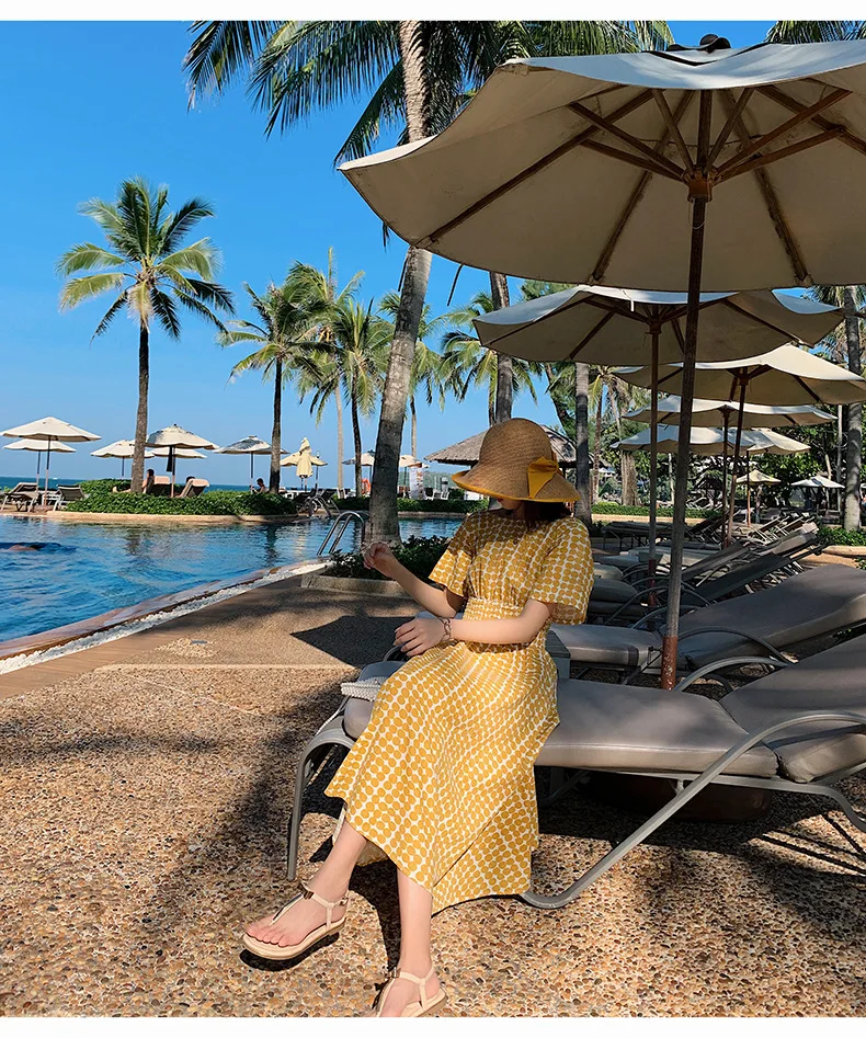 

2021 Women's Sexy Backless Dot Midi Dress Summer Holiday A Line Dresses Ladies Beach Streetwear High Waist Vestidos