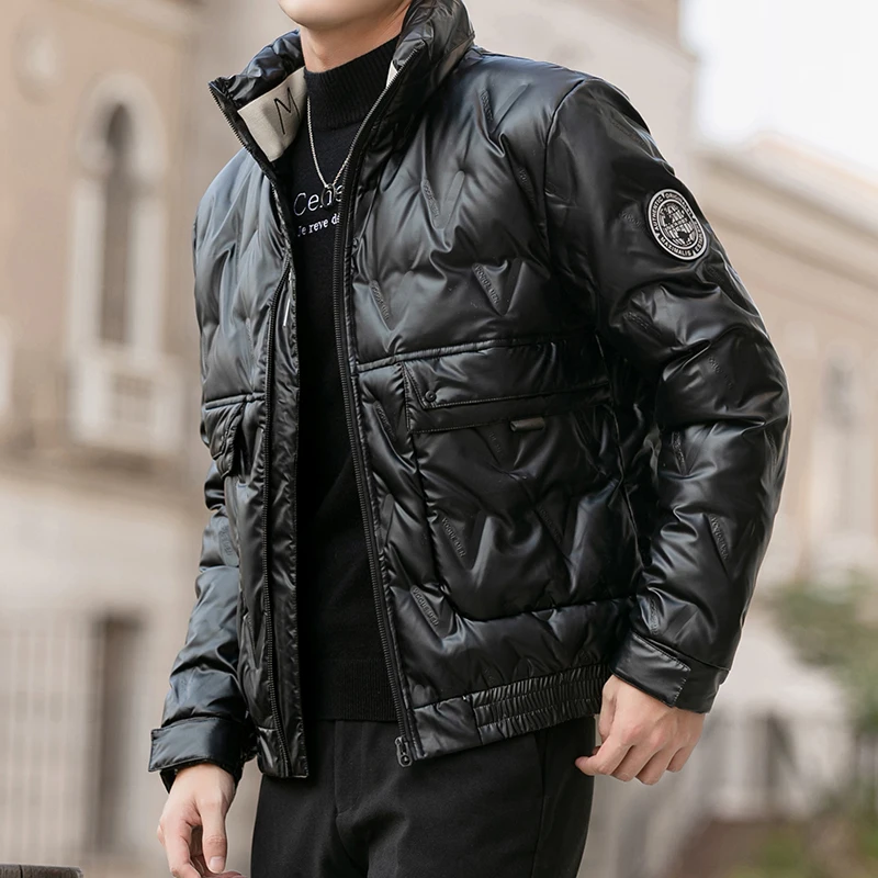Winter men down jacket  light-sensitive fabric with 80% white duck down warm down jacket stylish think and warm mens coat