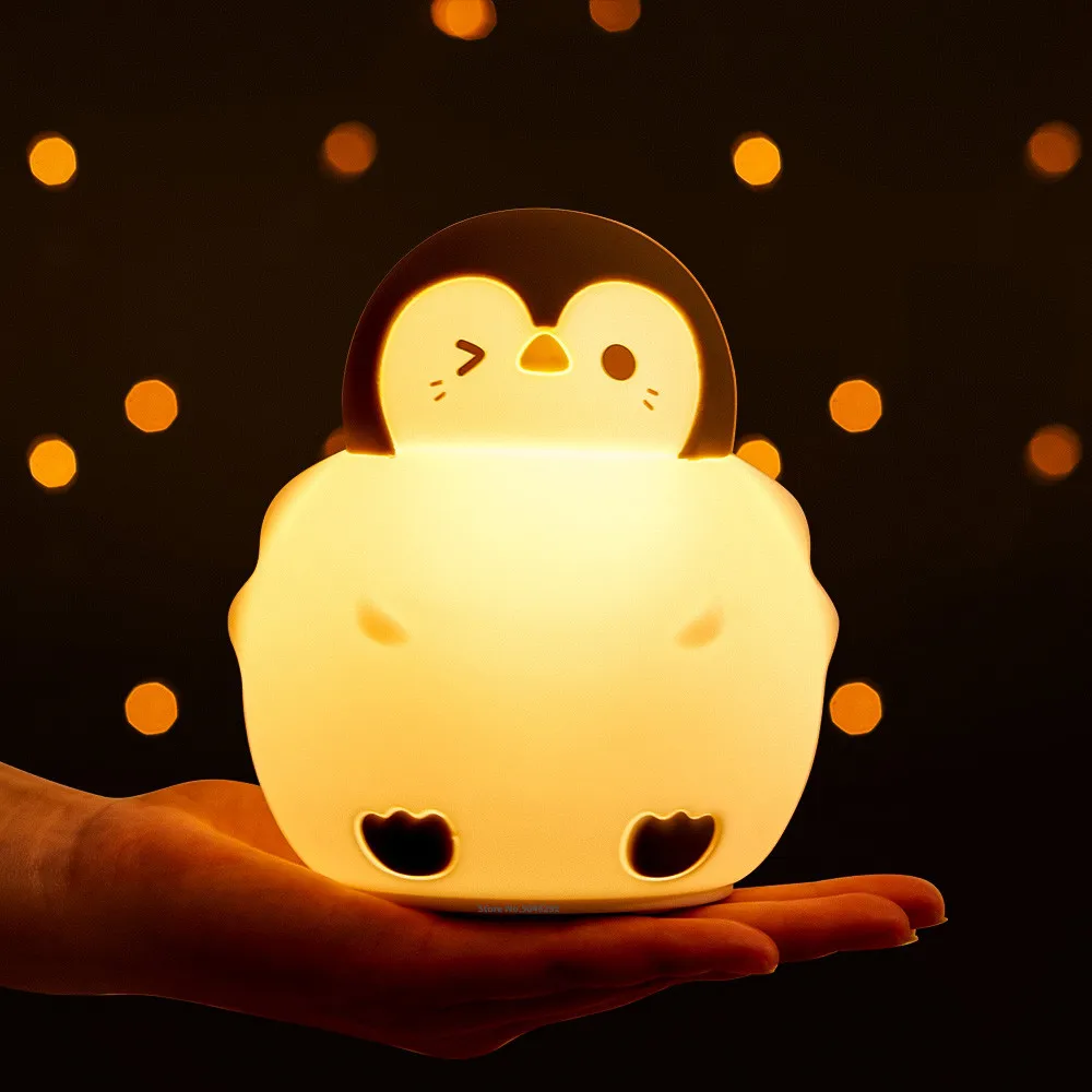 

Silicone Penguin LED Night Light Touch Sensor Colorful USB Rechargeable Bedroom Bedside Lamp for Children Kids Baby Sleep Gift