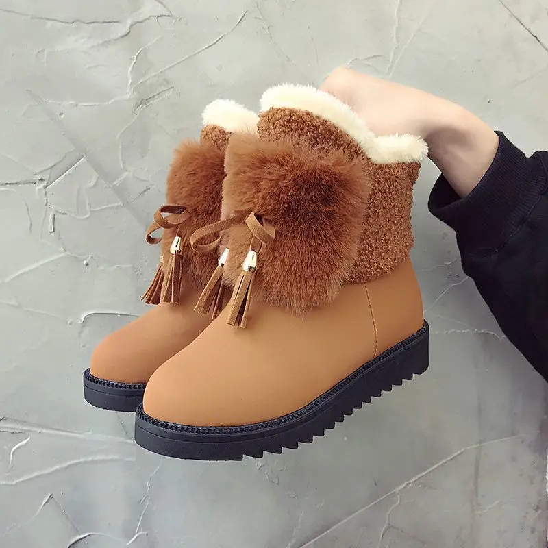 

Новые зимние женские сапоги, повседневные теплые меховые сапоги до середины икры, женская обувь без шнуровки, зимние сапоги на танкетке с кр...