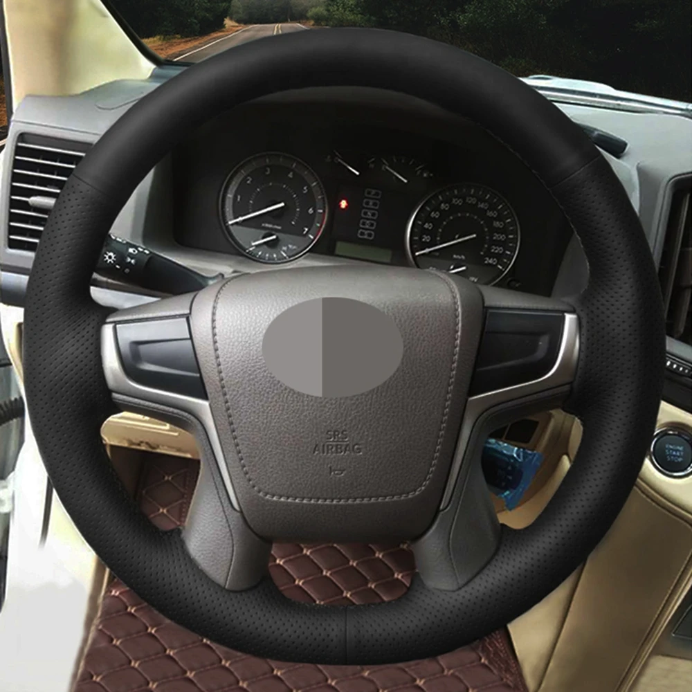 Чехол рулевого колеса автомобиля из натуральной кожи черного цвета для Toyota Land