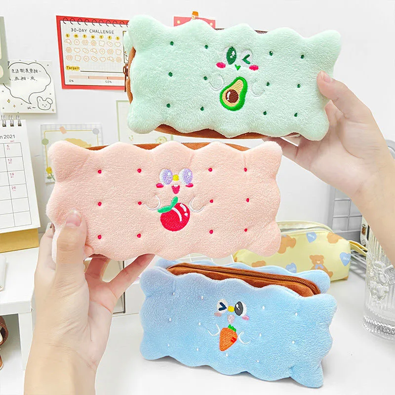 

1 PCS Biscuit Pen Case Pencil Bag Plush Kawaii Zipper Bags Cosmetics Cute Storage School Office Supplies Stationery