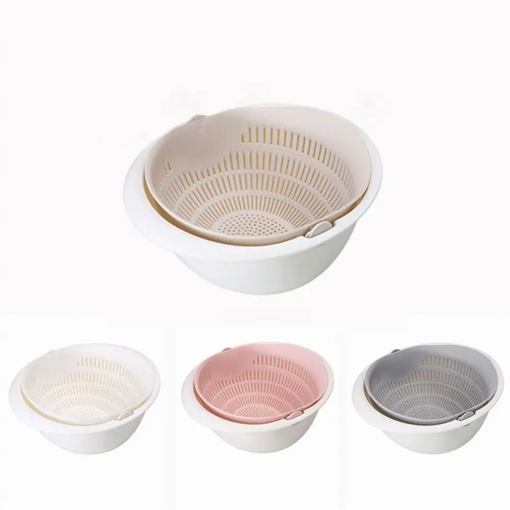 Portable detachable double-layer hollow fruit and vegetable cleaning drain basket Washed rice strainer vegetables basin Dropship |