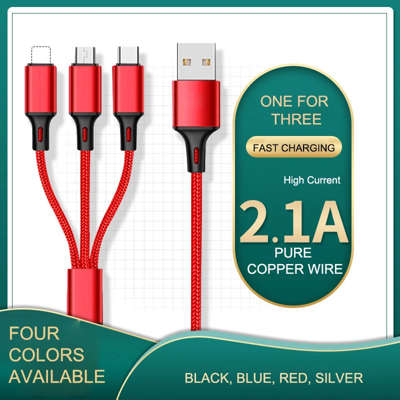 Кабель USB 3 в 1 мобильный телефон Type-c для передачи данных многофункциональный трех