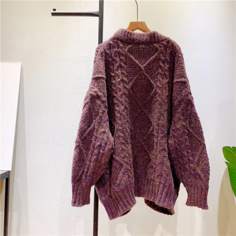 

Autumn and winter women's casual solid color V-neck long-sleeved loose cardigan sweater