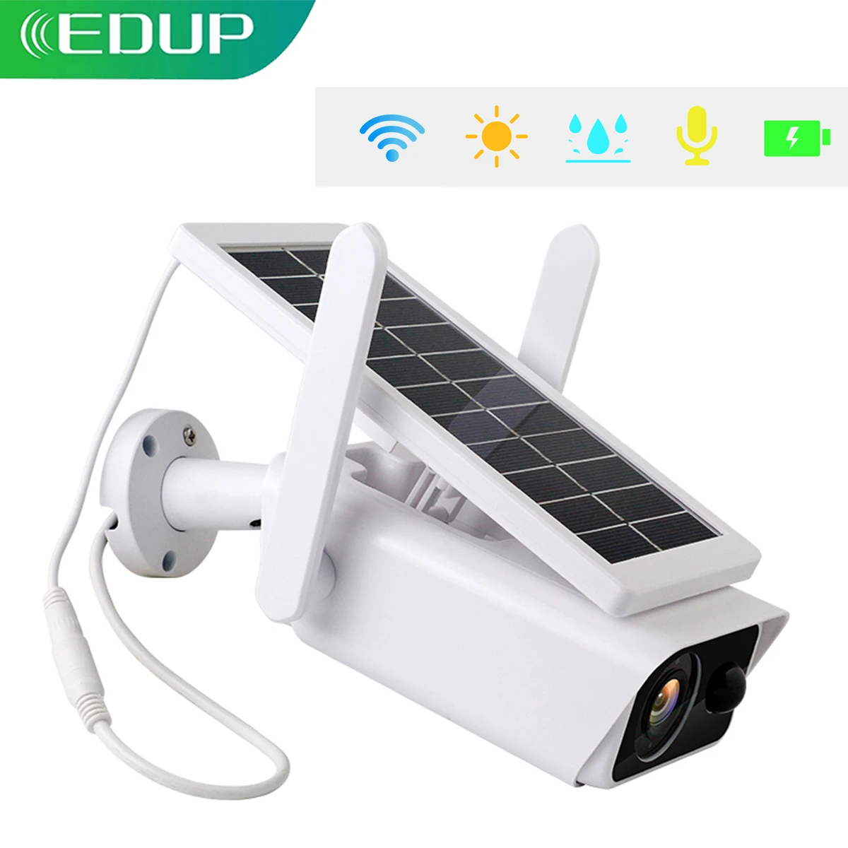 

EDUP 1080P Solar Wifi IP Camera Rechargeable Battery Wireless Security Camera Outdoor IP66 Waterproof Wifi PIR Detection Icsee