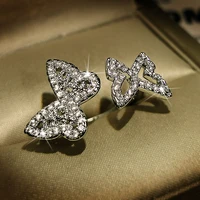 adjustable silver color butterfly rings with bling zircon stone for women wedding engagement fashion jewelry