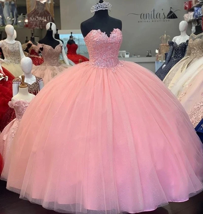 

Angelsbridep Tulle Ball Gown Quinceanera Dresses Vestidos De 15 Anos Appliques Beaded Formal Princess Birthday Party Gowns