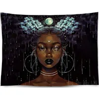 Black Girl Tapestry Moon Goddess Raindrop Stars Dark Cloud Peace Love Light Wall Hanging Decor for Room Dorm Home Living Bedroom