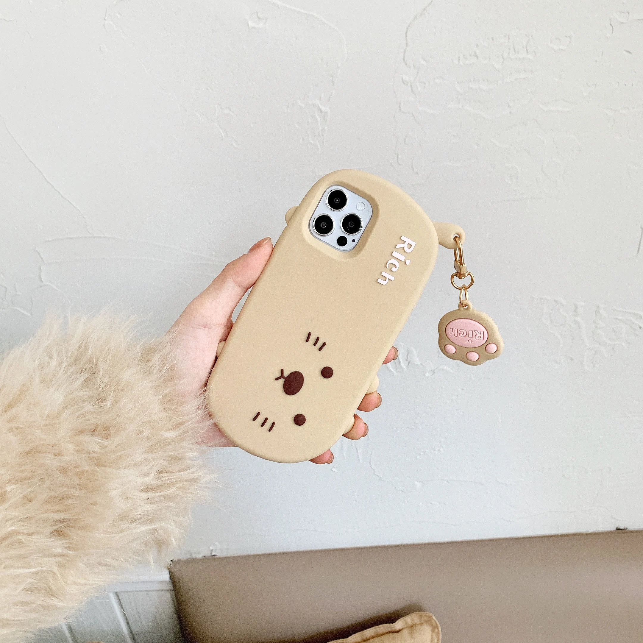 

Easterm 2020 Yellow Cute Silicone Rich Cat Phone Case For iPhone12 Pro max 11 X XR XS Max 8 7 With Key Chain Mobile Cover