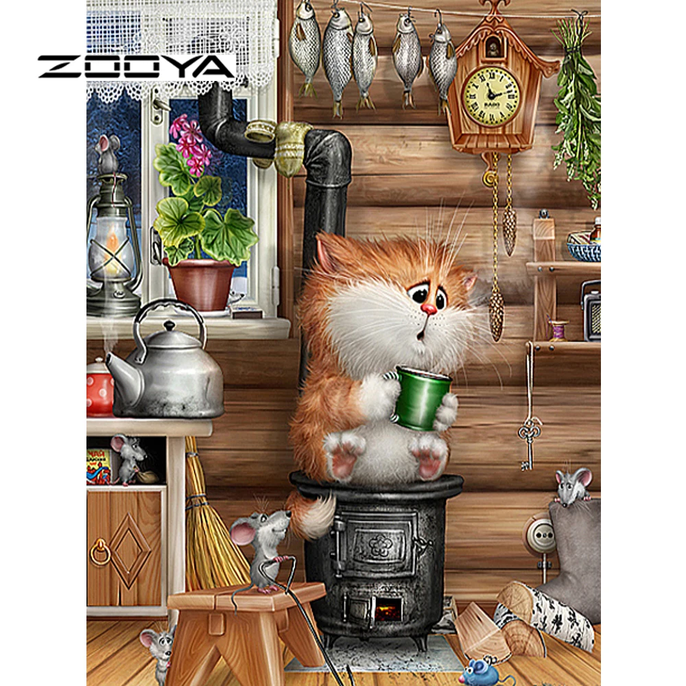 M58-1 ZOOYA 5d Diy алмазная живопись кристалл алмазные наборы для рукоделия живопись для вышивки крестиком набор мозаики для имитации вышивки мультяшный Кот M58 - Цвет: M58-1