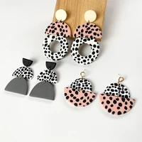 aensoa geometric round semicircle polymer clay dangle drop earrings for women black white dots long earring party jewelry gifts
