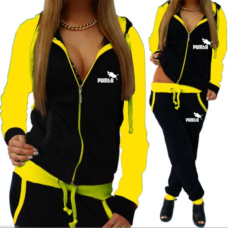 

2021 Printed Tracksuit Women 2 Piece Set Zipper Sweatshirt+Pants Sportwear Women's Sports Suit Hooded Hoodies Set Female Clothes