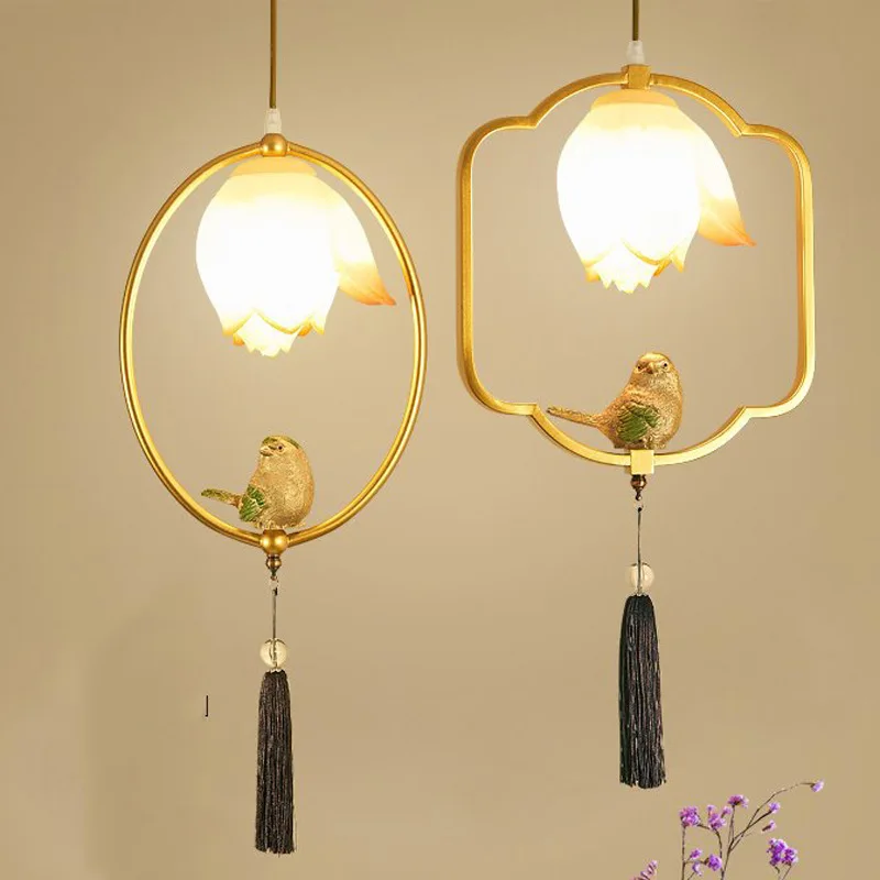 

Modern Chinese style Resin Bird lotus Pendant Light Classic Personality Balcony Corridors Room Parlor Study Cafe Light Fixtures