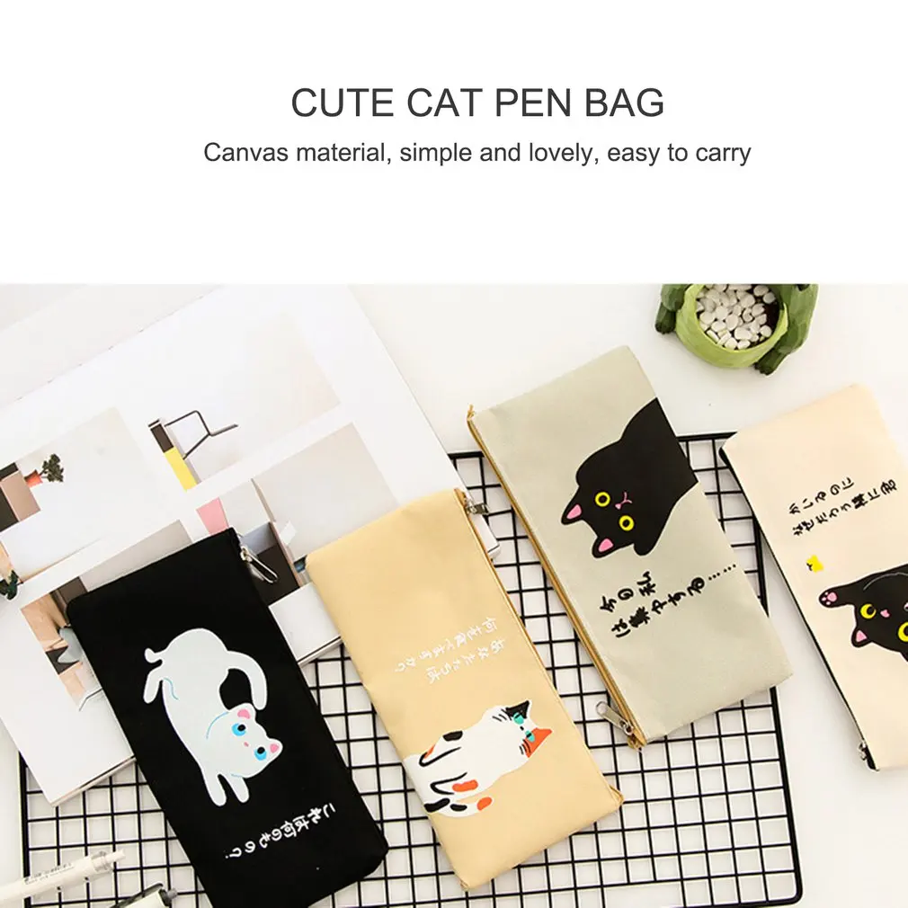 Милый холст для школы карандаш креативный мультяшный Кот пенал большая ручка
