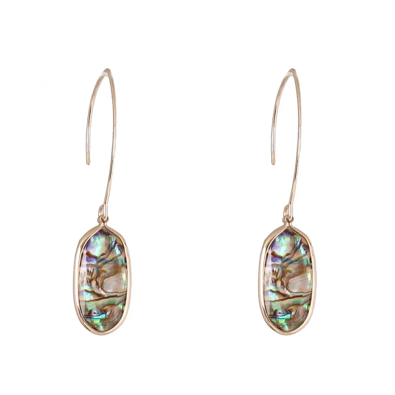 

Designer Inspired Gold Border Abalone Shell Oval Drop Dangle Earrings for Women KS Design Trendy Jewelry Girl Gift Party Newest