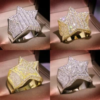 new hip hop five star silver plate rings mens gold color iced out cubic zirconia gifts couple wedding women jewelry