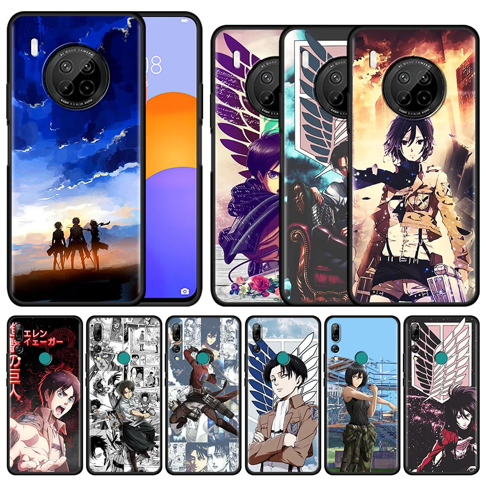 

Black Phone Case Huawei p Smart Z 2020 2021 Y6 Y7 Y9 2019 Y6p Y8p Y8s Y7A Y9A Silicone Cover Anime Attack On Titan Characters