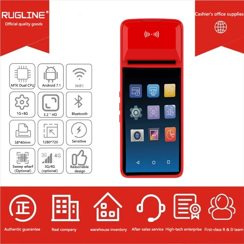 PDA Android 7 1 принтер Bluetooth Термальный чековый 58 мм 4G WiFi мобильный заказ POS терминал NFC