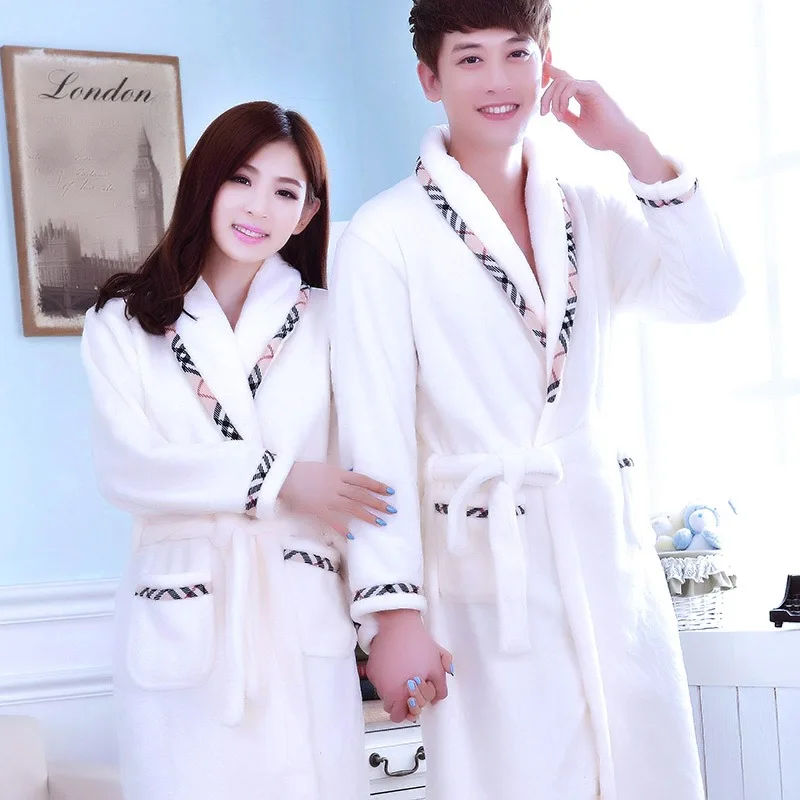 

Nightgown Couple Bathrobe Female Autumn Winter Flannel Long-Sleeved Cute Sleepwear Male Coral Fleece Loungewear Sleep Set