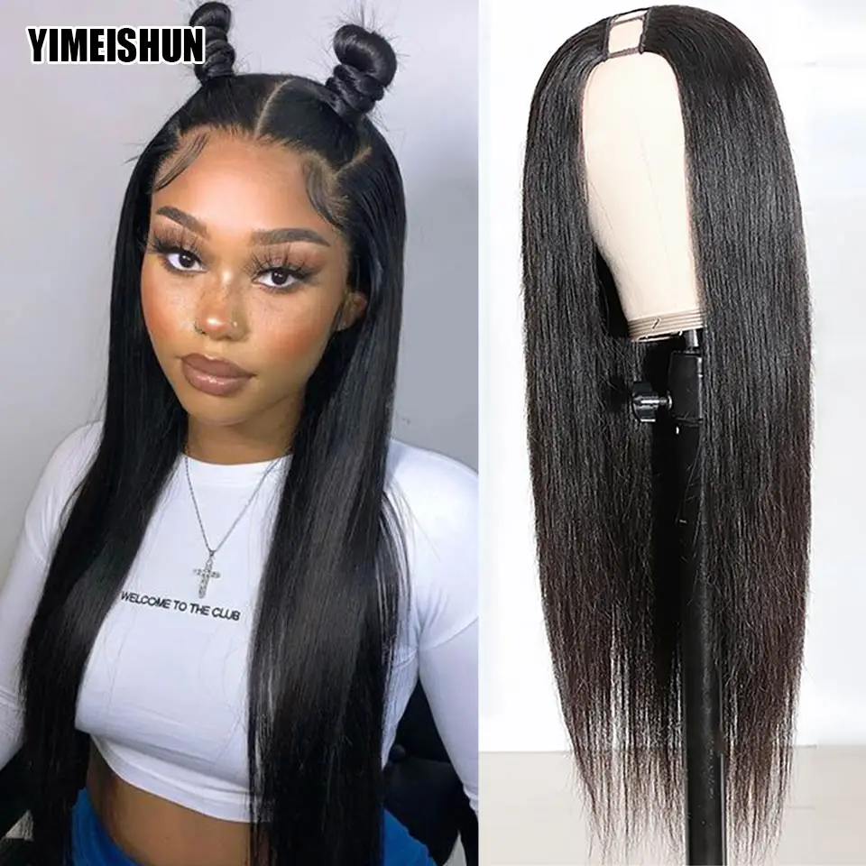 

Straight Wig For Cosplay Party Daily Malaysian Hair U Part Wig Straight Human Hair For Black Women 150 180 Density Glueless Wig