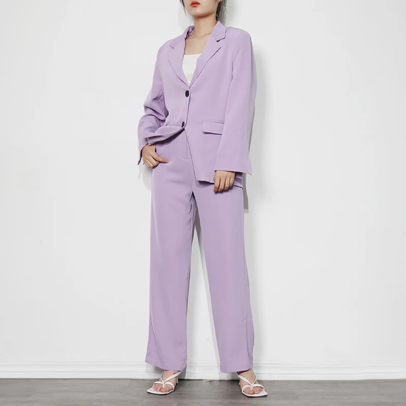 

CHICEVER Minimalist Solid Two Piece Set For Women Notched Long Sleeve Blazer High Waist Straight Pants Female Sets Fashion New