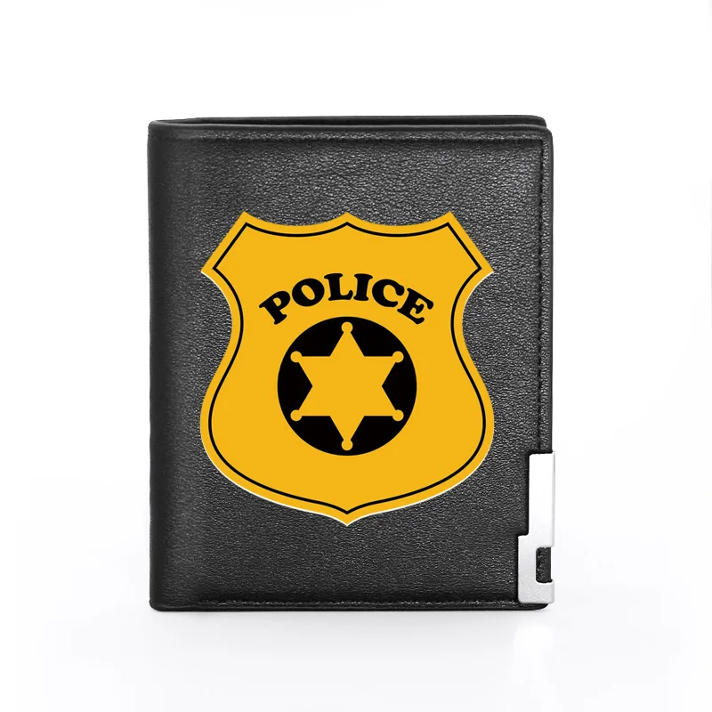 

2021 New Arrivals Police Badge Logo Printing Men's Wallet Leather Purse For Men Credit Card Holder Short Slim Wallet Pocket