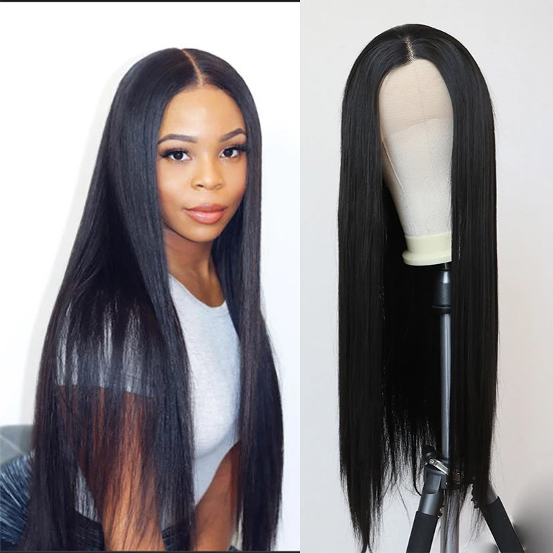 

Длинные черные парики на сетке спереди, термостойкие волосы из волокна, высокая плотность, повседневный парик, синтетические парики для жен...