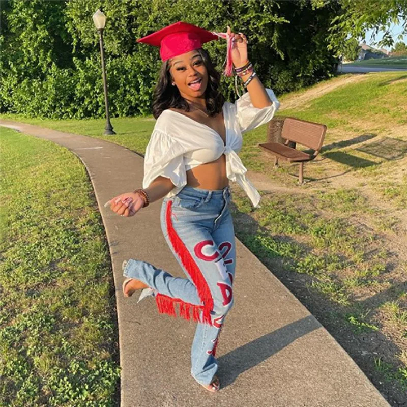 

Джинсы женские прямые с высокой талией, в стиле хип-хоп