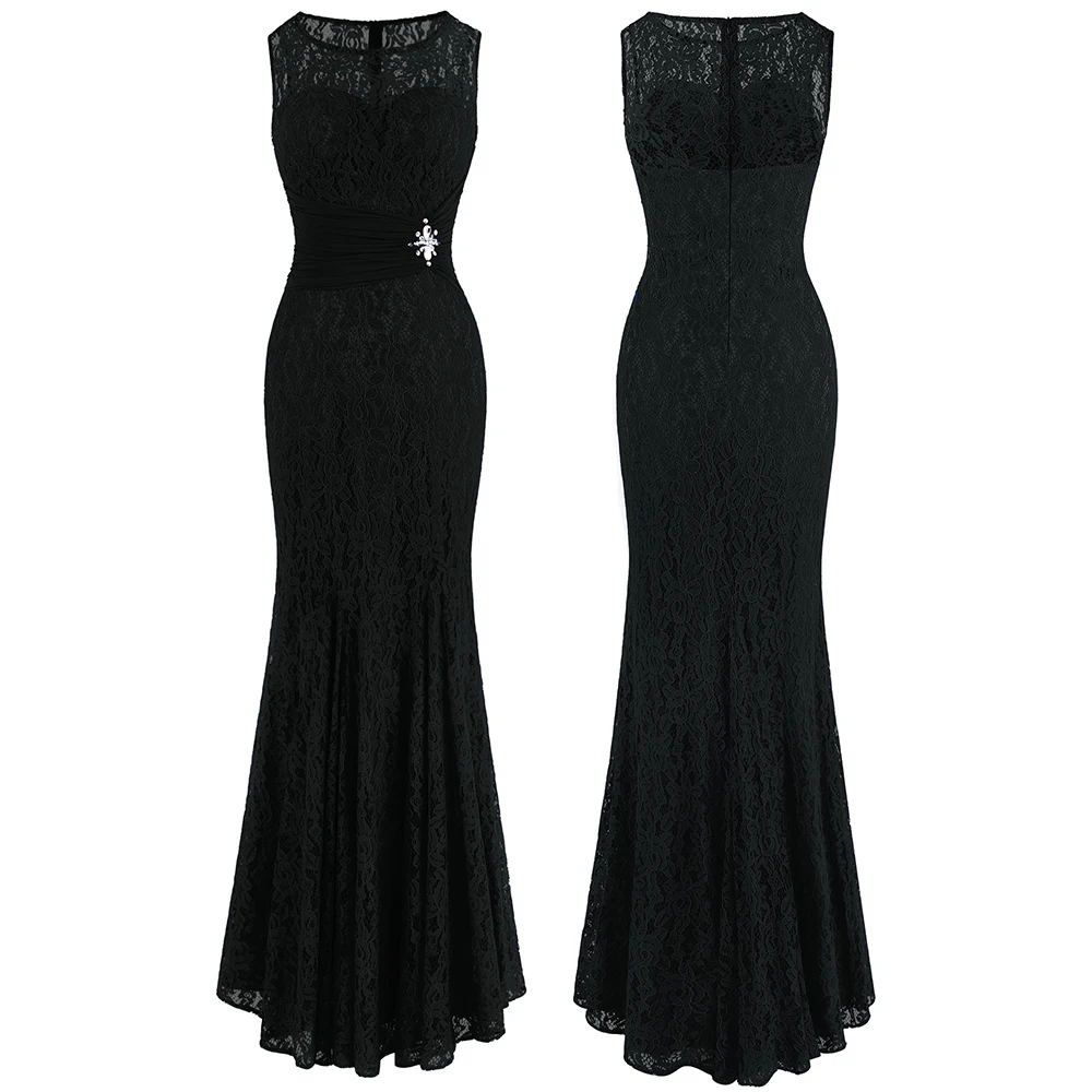 black Женское вечер. платье с кружевами Angel-Fashions, сине-зеленое облегающее вечернее платье, расшитое кружевами и бисером, с украшением в виде цветка на поясе, модель 418 - Цвет: black