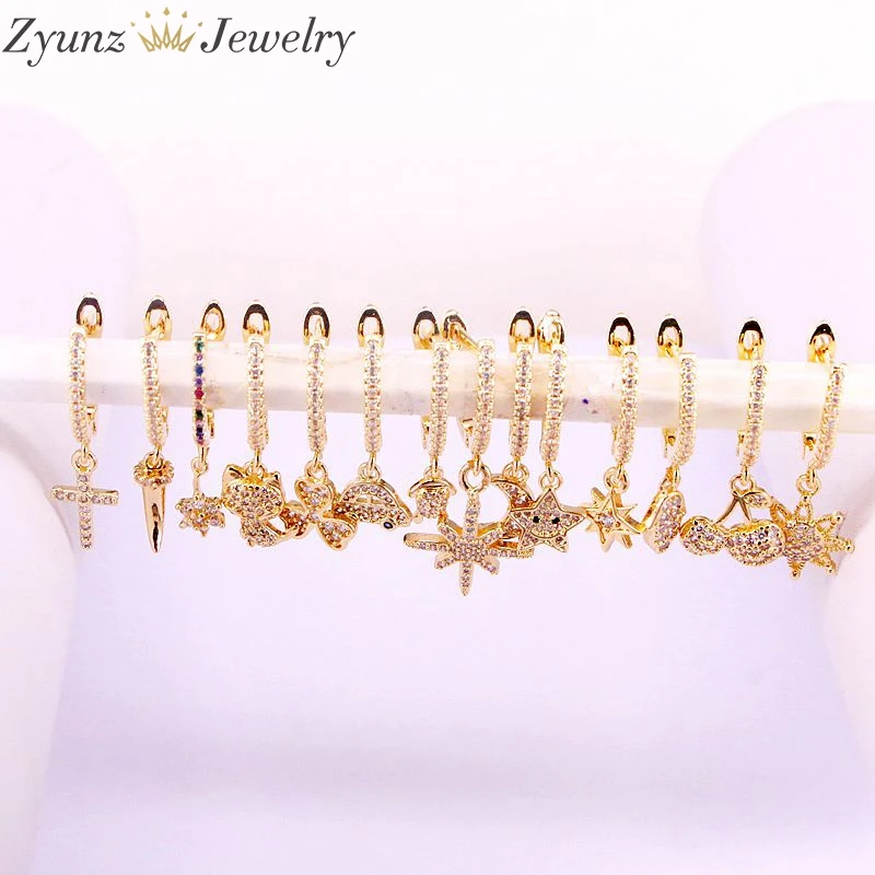 Женские маленькие серьги-кольца с фианитом 10 пар | Украшения и аксессуары