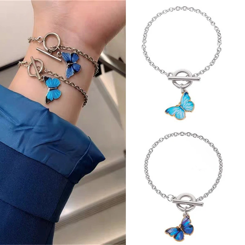 Новинка 2021 шикарные синие браслеты с бабочками для женщин уличный стиль