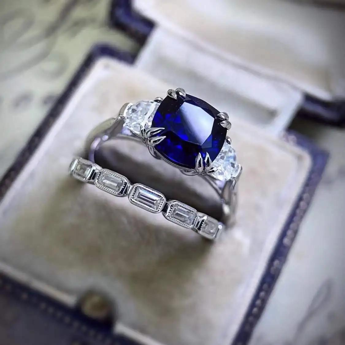 

Luxury Rings for Women Natural Crystal Cut Square Sapphire Ring Vintage Engagement Gift Jewelry Y2K Accessories Anel Feminino