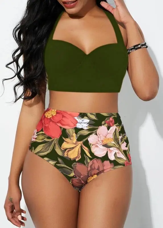 

The new big size swimsuit sexy high waist sunflower print bikini split swimsuit wholesale