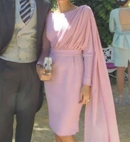 vintage pink mother of the bride dresses 2022 draped cap sleeves knee length party gown elegant vestido de madrinha